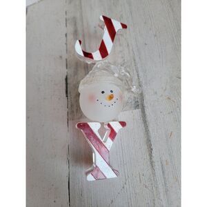Snowman Joy candy cane striped face ornament Xmas decor